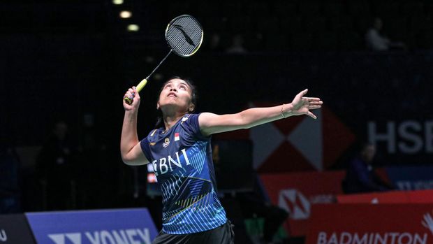 Gregoria Mariska Gregoria Mariska di babak pertama All England 2023. (Arsip PBSI)
