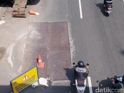 Lubang Besar di Jl Daan Mogot Ditutup Besi Usai Ditambal, Ini Penampakannya