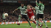 Leg kedua 16 besar Liga Europa 2022/2023 menyajikan duel Arsenal vs Sporting CP. Laga berlangsung di Emirates Stadium, Jumat (17/3/2023) dini hari WIB. AP/Ian Walton  