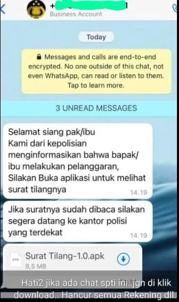 Penipuan surat tilang lewat WhatsApp