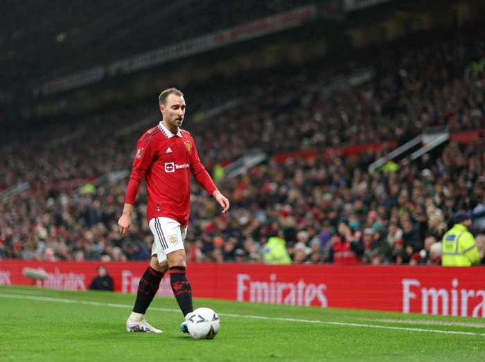 MANCHESTER, ENGLAND - JANUARY 28: Christian Eriksen of Manchester United during the FA Cup Fourth round match between Manchester United and Reading at Old Trafford on January 28, 2023 in Manchester, England. (Photo by Naomi Baker/Getty Images)