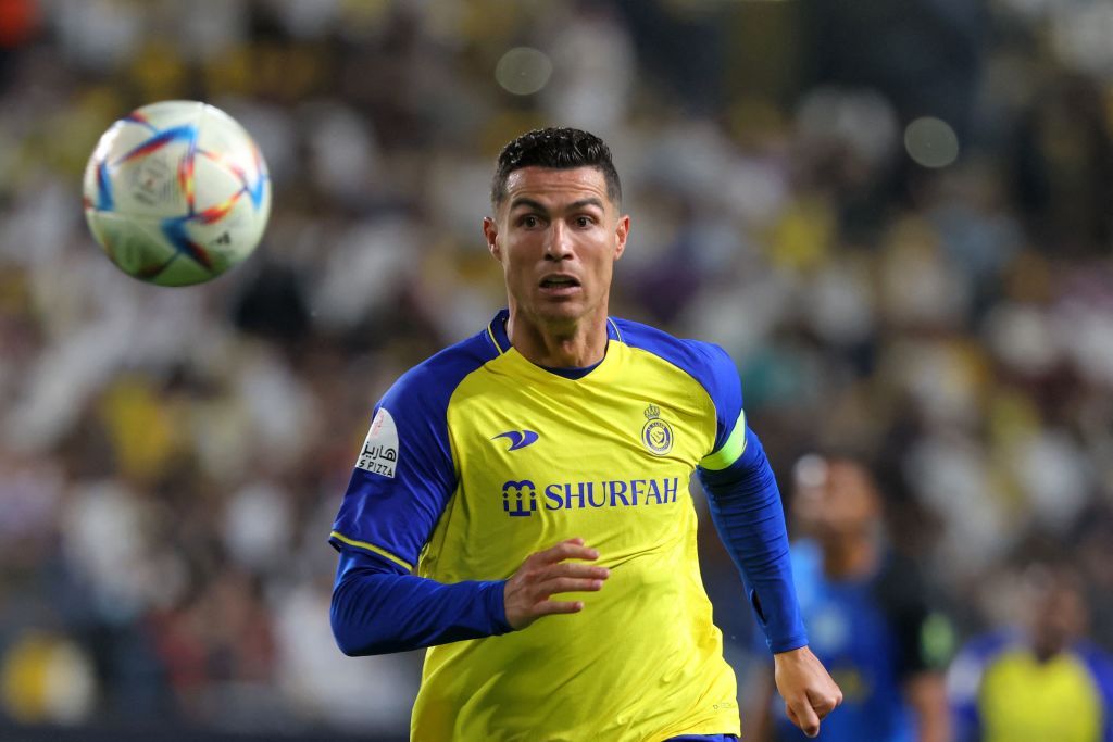 Nassr's Portuguese forward Cristiano Ronaldo looks on as he runs after ball during the King Cup quarter-final football match between al-Nassr and Abha at Mrsool Park Stadium in Riyadh on March 14, 2023. (Photo by Fayez NURELDINE / AFP) (Photo by FAYEZ NURELDINE/AFP via Getty Images)