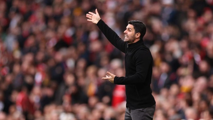 LONDON, ENGLAND - MARCH 19: Mikel Arteta, Manager of Arsenal, reacts during the Premier League match between Arsenal FC and Crystal Palace at Emirates Stadium on March 19, 2023 in London, England. (Photo by Ryan Pierse/Getty Images)