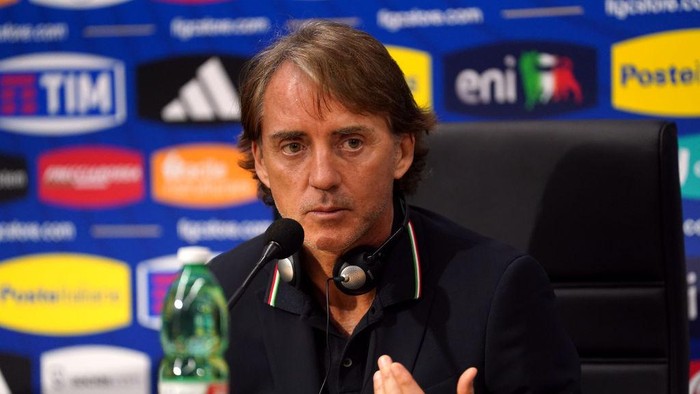 Italy manager Roberto Mancini during a press conference at the Diego Armando Maradona Stadium, Naples, Italy. Picture date: Wednesday March 22, 2023. (Photo by Adam Davy/PA Images via Getty Images)