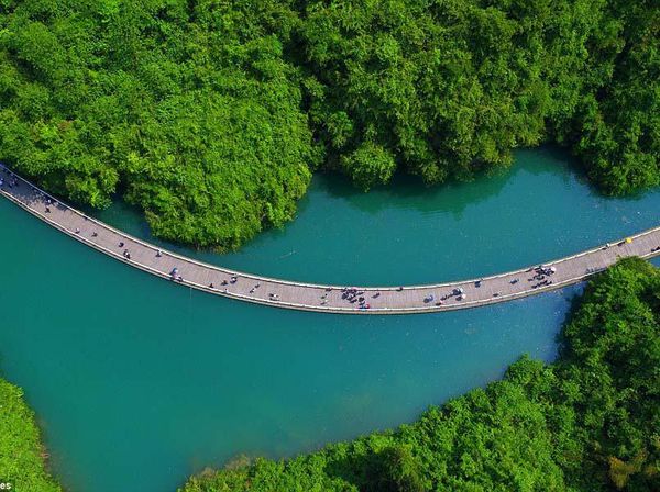 Bukan Lukisan, Intip Indahnya Jalan Terapung Diapit Lembah di China Ini