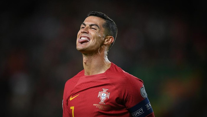LISBON, PORTUGAL - MARCH 23: Cristiano Ronaldo of Portugal reacts during the UEFA EURO 2024 qualifying round group J match between Portugal and Liechtenstein at Estadio Jose Alvalade on March 23, 2023 in Lisbon, Portugal. (Photo by Octavio Passos/Getty Images)