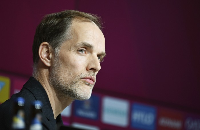 Bayern Munichs new coach Thomas Tuchel looks on during a press conference, in Munich, Germany, Saturday, March 25, 2023. Tuchel has admitted he faces a challenging start to his new job after his surprise hiring Friday to replace Julian Nagelsmann. Tuchels first game in charge is against German title rival Borussia Dortmund on April 1. (Angelika Warmuth/dpa via AP)