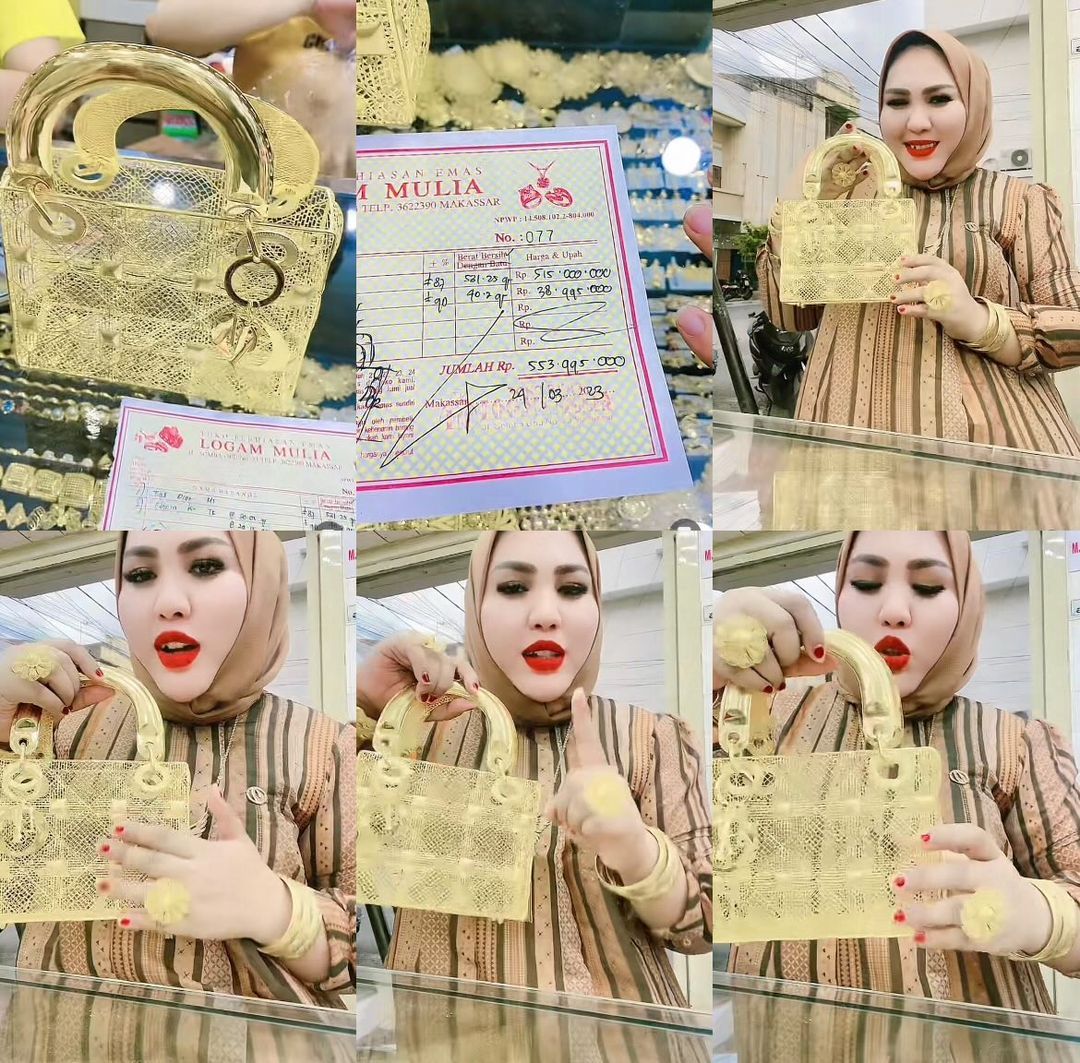 Beredar video tentang wanita viral yang membei tas emas harga Rp 553,9 juta di toko emas.