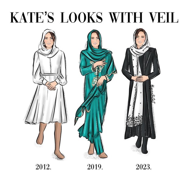 Gaya kerudung Kate Middleton ilustrasi dari Ivette @figureitoutart