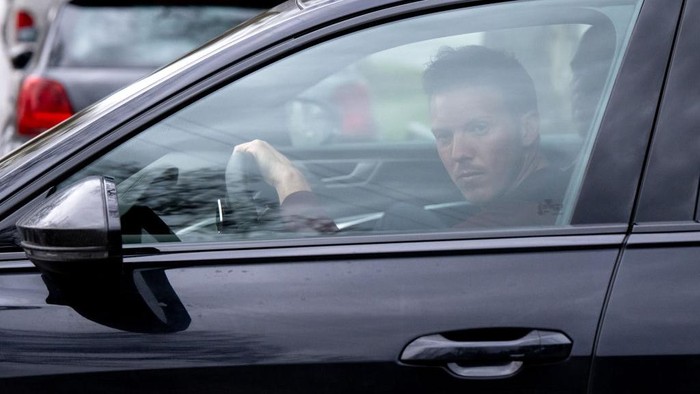24 March 2023, Bavaria, Munich: Coach Julian Nagelsmann of Munich is leaving the clubs premises at Säbener Straße. According to media reports, FC Bayern München has parted ways with coach Nagelsmann. Photo: Sven Hoppe/dpa (Photo by Sven Hoppe/picture alliance via Getty Images)