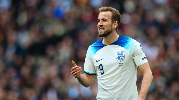 LONDON, ENGLAND - MARCH 26: Harry Kane of England looks on during the UEFA EURO 2024 qualifying round group C match between England and Ukraine at Wembley Arena on March 26, 2023 in London, United Kingdom. (Photo by Craig Mercer/MB Media/Getty Images)
