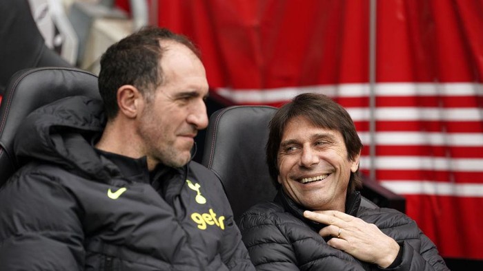 Tottenham Hotspur assistant manager Cristian Stellini and manager Antonio Conte during the Premier League match at St Marys Stadium, Southampton. Picture date: Saturday March 18, 2023. (Photo by Andrew Matthews/PA Images via Getty Images)