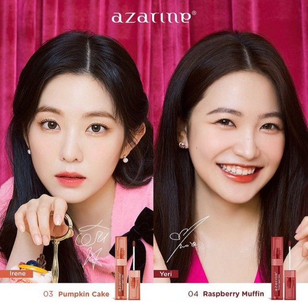 Foto Irene dan Yeri Red Velvet bersama 2 produk Tinted Lippie Cake Azarine.