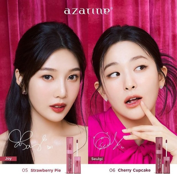 Foto 2 variasi produk tinted lippie cake bersama Joy dan Seulgi Red Velvet.