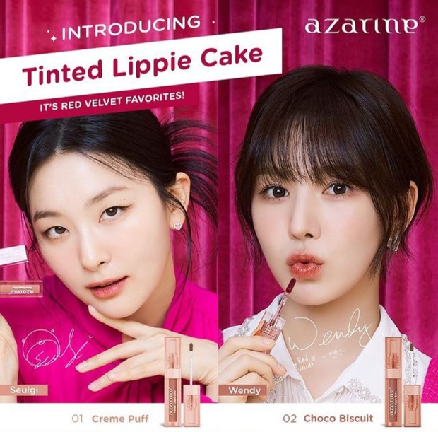 Foto produk Tinted Lippie Cake Azarine bersama Seulgi dan Wendy Red Velvet.