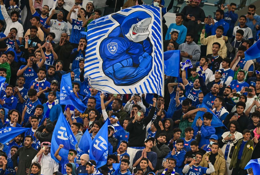 Odion Jude Ighalo of Saudi Arabias Al Hilal Saudi FC celebrates after scoring during the AFC Champions League 2022 semi-finals match between Al Hilal Saudi FC and Al Duhal SC at Al Thumama Stadium in Doha, Qatar on 26 February 2023.Al Hilal Saudi FC won 7-0 (Photo by Noushad Thekkayil/NurPhoto via Getty Images)