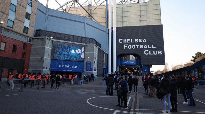 Chelsea LONDON, ENGLAND - APRIL 04: A general exterior view of Stamford Bridge home stadium of Chelsea during the Premier League match between Chelsea FC and Liverpool FC at Stamford Bridge on April 4, 2023 in London, United Kingdom. (Photo by James Williamson - AMA/Getty Images)