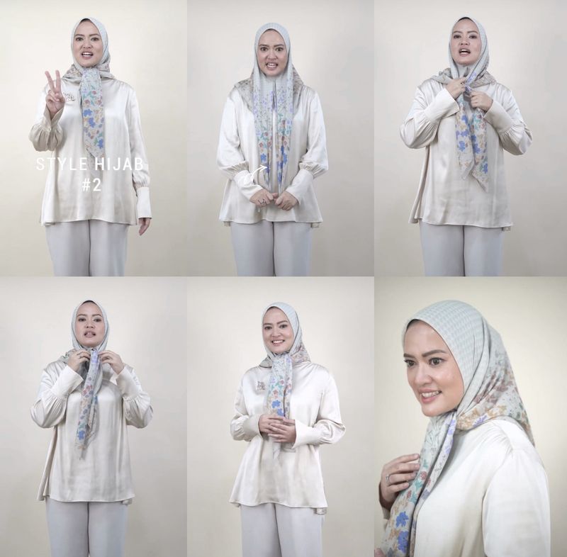 Tutorial hijab segi empat motif simpel dan rapi, cocok untuk bukber.