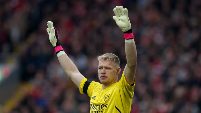 Arsenal goalkeeper Aaron Ramsdale during the Premier League match at Anfield, Liverpool. Picture date: Sunday April 9, 2023. (Photo by Nick Potts/PA Images via Getty Images)