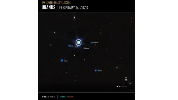 Teleskop Luar Angkasa James Webb (JWST) telah menangkap gambar Uranus yang menakjubkan dengan memamerkan gambsr detsil dari pesona cincin raksasa es berlapis.