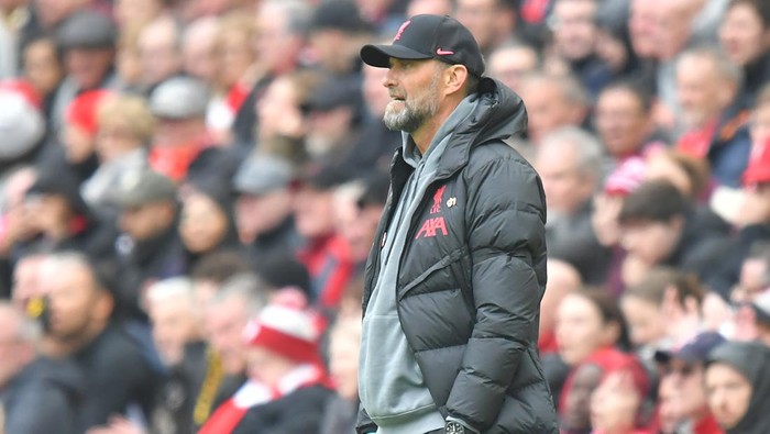 LIVERPOOL, ENGLAND - APRIL 09:  Liverpools Manager Jurgen Klopp looks disconcerted after Arsenal score the opening goal during the Premier League match between Liverpool FC and Arsenal FC at Anfield on April 9, 2023 in Liverpool, United Kingdom. (Photo by Dave Howarth - CameraSport via Getty Images)