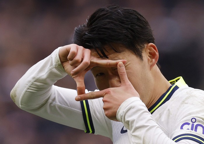 Soccer Football - Premier League - Tottenham Hotspur v Nottingham Forest - Tottenham Hotspur Stadium, London, Britain - March 11, 2023 Tottenham Hotspur's Son Heung-min celebrates scoring their third goal Action Images via Reuters/Andrew Couldridge EDITORIAL USE ONLY. No use with unauthorized audio, video, data, fixture lists, club/league logos or 'live' services. Online in-match use limited to 75 images, no video emulation. No use in betting, games or single club /league/player publications. Please contact your account representative for further details.