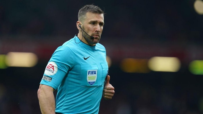 Assistant referee Constantine Hatzidakis during the Premier League match at Anfield, Liverpool. Picture date: Sunday April 9, 2023. (Photo by Nick Potts/PA Images via Getty Images)