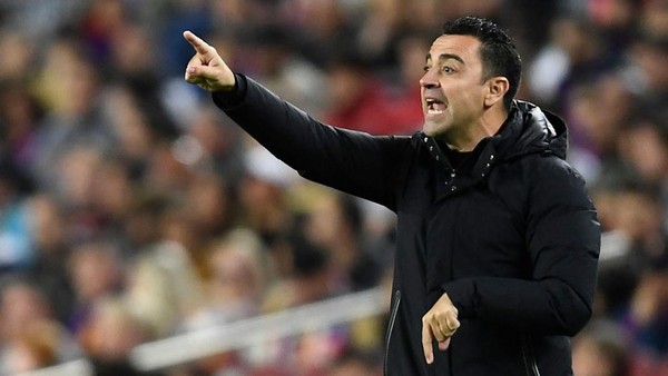 Xavi Hernandez Barcelonas Spanish coach Xavi gestures from the touchline during the Spanish league football match between FC Barcelona and Girona FC at the Camp Nou stadium in Barcelona on April 10, 2023. (Photo by Pau BARRENA / AFP) (Photo by PAU BARRENA/AFP via Getty Images)