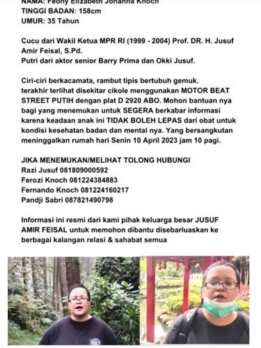 Poster anak Barry Prima yang hilang.