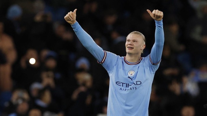 Soccer Football - Champions League - Quarter Final - First Leg - Manchester City v Bayern Munich - Etihad Stadium, Manchester, Britain - April 11, 2023 Manchester Citys Erling Braut Haaland celebrates after the match Action Images via REUTERS/Jason Cairnduff