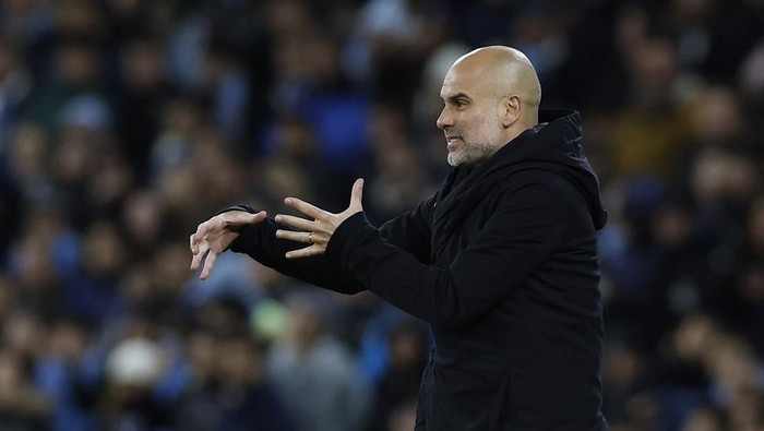 Soccer Football - Champions League - Quarter Final - First Leg - Manchester City v Bayern Munich - Etihad Stadium, Manchester, Britain - April 11, 2023 Manchester City manager Pep Guardiola during the match Action Images via REUTERS/Jason Cairnduff