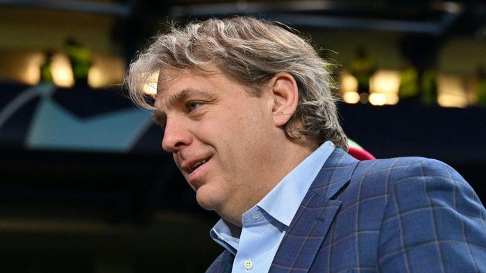 Chelseas US owner Todd Boehly reacts after the UEFA Champions League round of 16 second-leg football match between Chelsea and Borrusia Dortmund at Stamford Bridge in London on March 7, 2023. - Chelsea won the match 2-0. (Photo by Glyn KIRK / IKIMAGES / AFP) (Photo by GLYN KIRK/IKIMAGES/AFP via Getty Images)