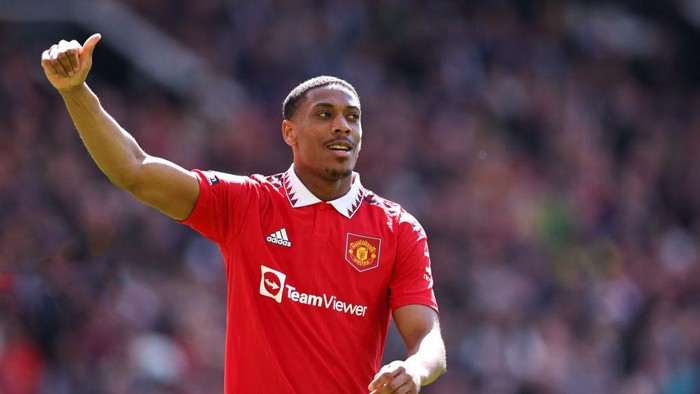 MANCHESTER, ENGLAND - APRIL 08: Anthony Martial of Manchester United celebrates after scoring a goal to make it 2-0 during the Premier League match between Manchester United and Everton FC at Old Trafford on April 8, 2023 in Manchester, United Kingdom. (Photo by Robbie Jay Barratt - AMA/Getty Images)