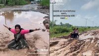 10 Potret Jalan di Lampung yang Rusak Parah, Sudah Mirip Waterboom