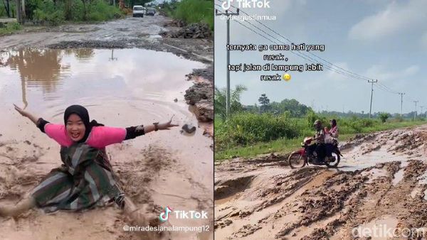 10 Potret Jalan di Lampung yang Rusak Parah, Sudah Mirip Waterboom