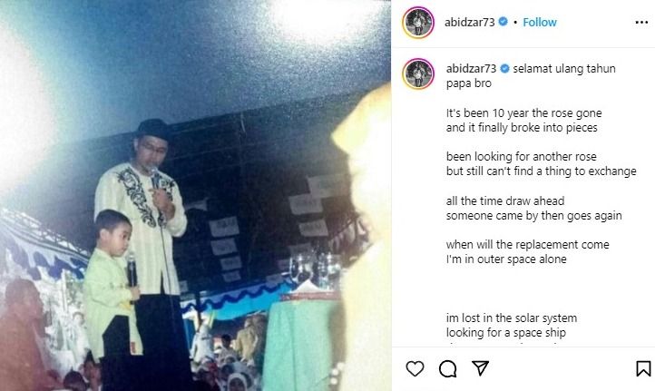 Unggahan Abidzar pada hari ulang tahun alm. Uje