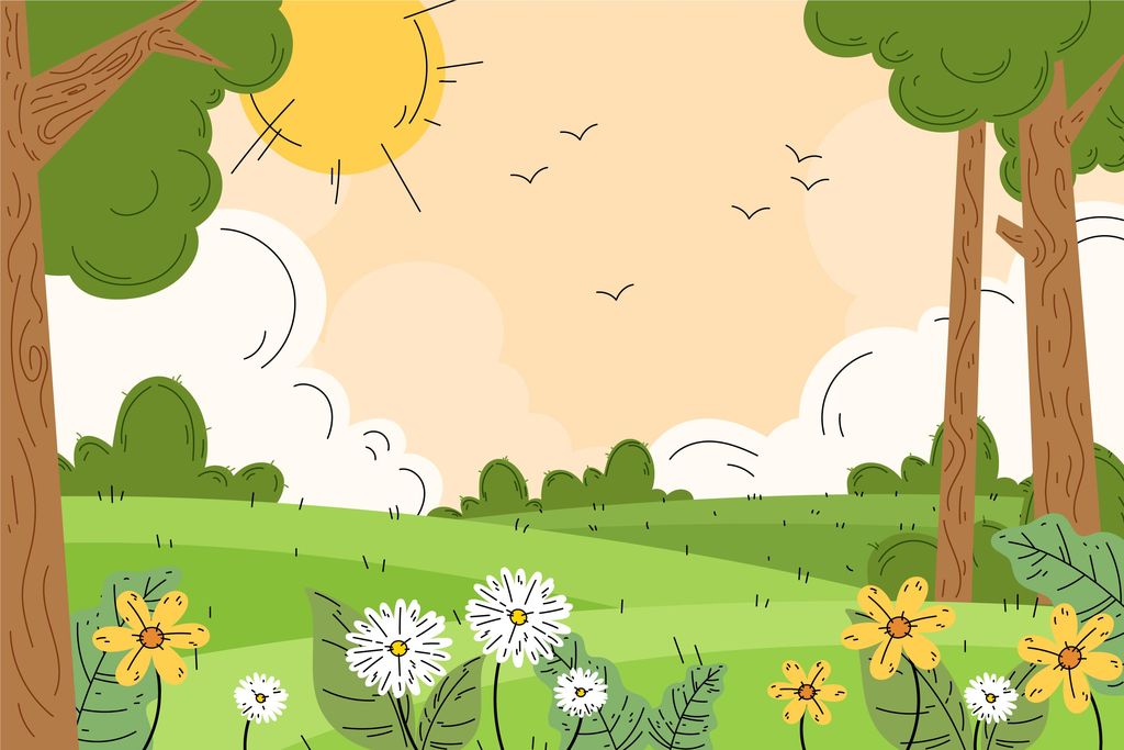 Contoh gambar pemandangan dengan crayon.