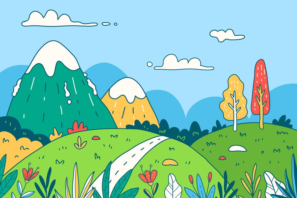 Contoh gambar pemandangan dengan crayon.