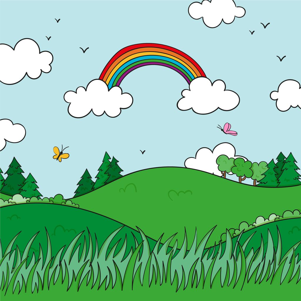 Contoh gambar pemandangan dengan crayon.