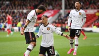 Dilansir dari TNT Sports, Antony terakhir bikin gol pada 16 April 2023 alias di akhir musim lalu. Ketika itu, MU menang 2-0 atas Nottingham (Getty Images)