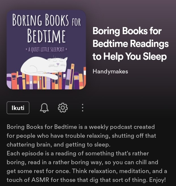 Podcast Boring Books for Bedtime/Foto: Spotify.com Rekomendasi podcast pengantar tidur