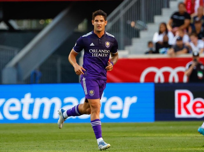 HARRISON, NJ - AUGUST 13:  Orlando City forward Alexandre Pato (7) during the first half of the Major League Soccer game between the New York Red Bulls and Orlando City on August 13, 2022 at Red Bull Arena in Harrison, New Jersey.   (Photo by Rich Graessle/Icon Sportswire via Getty Images)