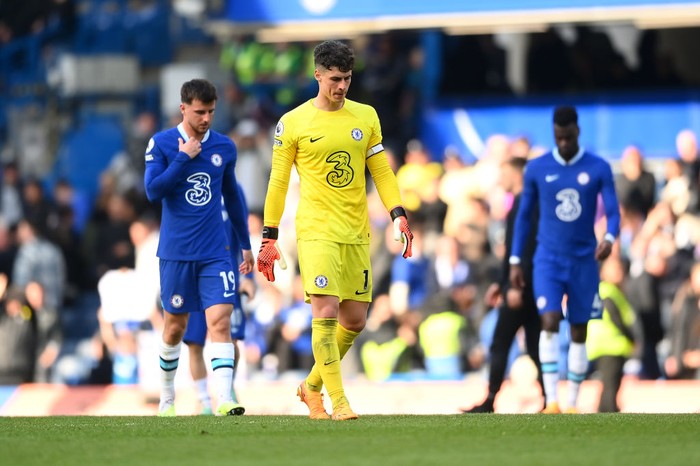 LONDON, ENGLAND - APRIL 15: Kepa Arrizabalaga of Chelsea applauds the fans after the teams defeat during the Premier League match between Chelsea FC and Brighton & Hove Albion at Stamford Bridge on April 15, 2023 in London, England. (Photo by Alex Davidson/Getty Images)