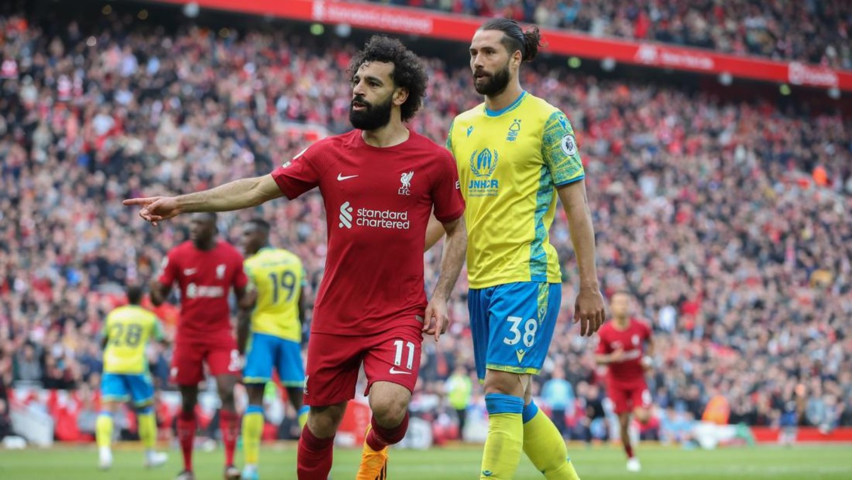 Mohamed Salah mencetak gol kemenangan Liverpool atas Nottingham Forest. (Foto: Getty Images/MB Media)