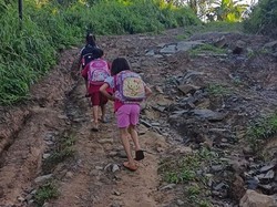 Siswa SD di Morowali Utara Jalan Kaki 3 Km ke Sekolah, Lewati Sungai-Gunung