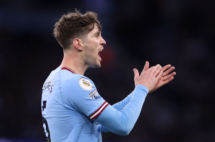MANCHESTER, ENGLAND - APRIL 26: John Stones of Manchester City during the Premier League match between Manchester City and Arsenal FC at Etihad Stadium on April 26, 2023 in Manchester, England. (Photo by Alex Livesey - Danehouse/Getty Images)