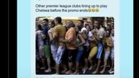 Meme ini menganalogikan klub-klub Liga Inggris saat ini antre untuk menghadapi Chelsea, yang bagaikan sedang sedekah poin. Foto: Internet/Twitter
