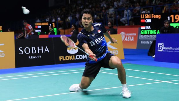 Anthony Sinisuka Ginting beraksi di Badminton Asia Championships (BAC) 2023. (Arsip PBSI