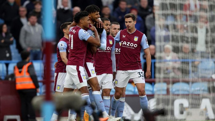 BIRMINGHAM, ENGLAND - APRIL 25: Tyrone Mings of Aston Villa scores for Aston Villa during the Premier League match between Aston Villa and Fulham FC at Villa Park on April 25, 2023 in Birmingham, England. (Photo by Neville Williams/Aston Villa FC via Getty Images)