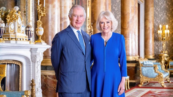 Handout photo dated March 2023 issued by Buckingham Palace of King Charles III and Camilla, the Queen Consort taken by Hugo Burnand in the Blue Drawing Room at Buckingham Palace, London, Britain released on April 28, 2023.  Hugo Burnand/Royal Household 2023/Handout via REUTERS  THIS IMAGE HAS BEEN SUPPLIED BY A THIRD PARTY. NO RESALES. NO ARCHIVES.  MANDATORY CREDIT  THIS HANDOUT PHOTO MAY ONLY BE USED FOR EDITORIAL REPORTING PURPOSES FOR THE CONTEMPORANEOUS ILLUSTRATION OF EVENTS, THINGS OR THE PEOPLE IN THE IMAGE OR FACTS MENTIONED IN THE CAPTION. REUSE OF THE PICTURE MAY REQUIRE FURTHER PERMISSION FROM THE COPYRIGHT HOLDER.   THE PORTRAIT SHOULD BE USED ONLY IN THE CONTEXT OF THEIR MAJESTIES CORONATION. THE PHOTOGRAPH IS PROVIDED TO YOU STRICTLY ON CONDITION THAT YOU WILL MAKE NO CHARGE FOR THE SUPPLY, RELEASE OR PUBLICATION OF IT AND THAT THESE CONDITIONS AND RESTRICTIONS WILL APPLY (AND THAT YOU WILL PASS THESE ON) TO ANY ORGANISATION TO WHOM YOU SUPPLY IT. THERE SHALL BE NO COMMERCIAL USE WHATSOEVER OF THE PHOTOGRAPH (INCLUDING BY WAY OF EXAMPLE ONLY) ANY USE IN MERCHANDISING, ADVERTISING OR ANY OTHER NON-NEWS EDITORIAL USE. THE PHOTOGRAPH MUST NOT BE DIGITALLY ENHANCED, MANIPULATED OR MODIFIED IN ANY MANNER OR FORM.   THIS PHOTOGRAPH CAN NOT BE USED AFTER 0001 TUESDAY MAY 9, 2023, WITHOUT PRIOR, WRITTEN PERMISSION FROM ROYAL COMMUNICATIONS. AFTER THAT DATE, NO FURTHER LICENSING CAN BE MADE. ANY QUESTIONS RELATING TO THE USE OF THE PHOTOGRAPHS SHOULD BE FIRST REFERRED TO BUCKINGHAM PALACE BEFORE PUBLICATION.